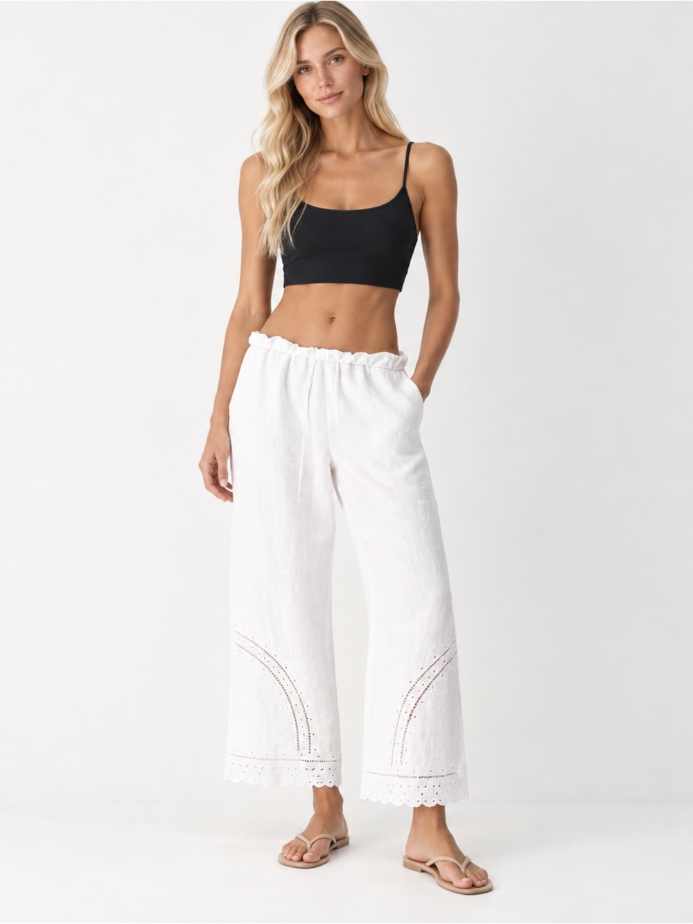 Aritzia Little Moon White Wide-Leg Eyelet Hem